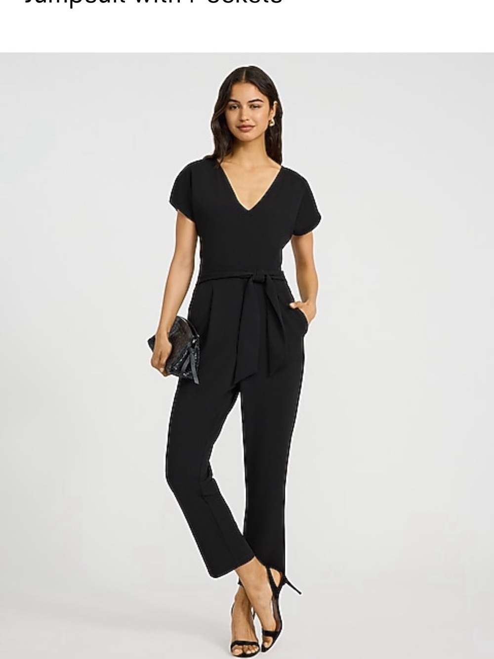 Express Tan V-Neck Tie-Waist Jumpsuit